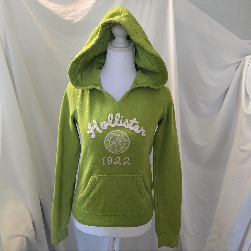Hollister 1922 Hoodie Pullover Lime Green Sz XS Indie Sleaze McBling Y2K Vibes